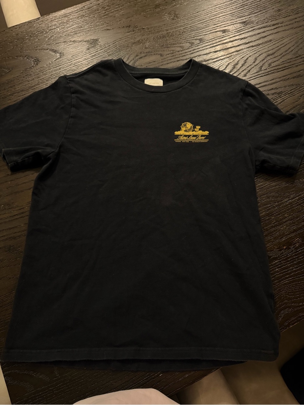 Black Aime Leon Dore Crewneck T-Shirt with Small Gold Chest Logo Size Large